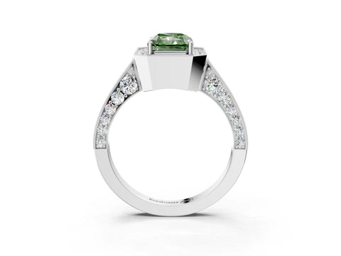 White gold Fancy Green Radiant Cut Halo Diamond Engagement Ring with Split Shank Band and Four-Prong Setting_3