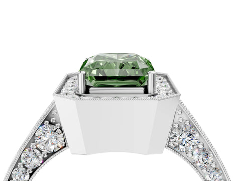 White gold Fancy Green Radiant Cut Halo Diamond Engagement Ring with Split Shank Band and Four-Prong Setting_4