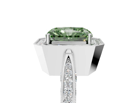 White gold Fancy Green Radiant Cut Halo Diamond Engagement Ring with Split Shank Band and Four-Prong Setting_5
