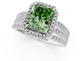 White gold Fancy Green Radiant  Cut Halo Diamond Engagement Ring with Split Shank and Four-Prong Setting_21