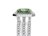 White gold Fancy Green Radiant  Cut Halo Diamond Engagement Ring with Split Shank and Four-Prong Setting_25