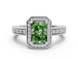 White gold Fancy Green Radiant  Cut Halo Diamond Pave Band Ring with Four-Prong Setting_45