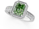 White gold Fancy Green Radiant  Cut Halo Diamond Pave Band Ring with Four-Prong Setting_52