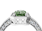White gold Fancy Green Radiant  Cut Halo Diamond Pave Band Ring with Four-Prong Setting_55