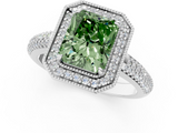 White gold Fancy Green Radiant  Cut Halo Diamond Pave Band with Four-Prong Setting_38
