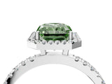 White gold Fancy Green Radiant Cut Halo Diamond Pave Band with Prong Setting_4