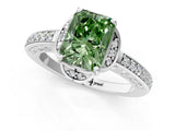 White gold Fancy Green Radiant  Cut Halo Diamond Ring with Channel Set Band and Four-Prong Setting_49