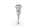 White gold Fancy Green Radiant Cut Halo Diamond Ring with Milgrain and Bezel Accents on a Split Shank Band_14