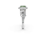 White gold Fancy Green Radiant Cut Halo Diamond Ring with Milgrain and Bezel Accents on a Split Shank Band_14