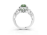 White gold Fancy Green Radiant Cut Halo Diamond Ring with Milgrain and Bezel Accents on a Split Shank Band_15
