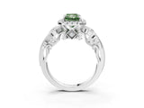 White gold Fancy Green Radiant Cut Halo Diamond Ring with Milgrain and Bezel Accents on a Split Shank Band_15
