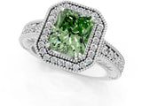 White gold Fancy Green Radiant  Cut Halo Diamond Ring with Pavé Band and Four-Prong Setting_53
