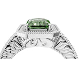 White gold Fancy Green Radiant  Cut Halo Diamond Ring with Pavé Band and Four-Prong Setting_56