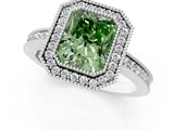 White gold Fancy Green Radiant  Cut Halo Diamond Ring with Pavé Band and Milgrain Prong Setting_33