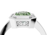 White gold Fancy Green Radiant  Cut Halo Diamond Ring with Pavé Band and Milgrain Prong Setting_36
