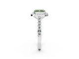 White gold Fancy Green Radiant Cut Halo Diamond Ring with Pavé Band and Three-Prong Setting_14