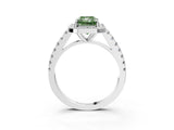 White gold Fancy Green Radiant Cut Halo Diamond Ring with Pavé Band and Three-Prong Setting_15
