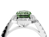 White gold Fancy Green Radiant Cut Halo Diamond Ring with Pavé Band and Three-Prong Setting_16