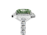 White gold Fancy Green Radiant Cut Halo Diamond Ring with Pavé Band and Three-Prong Setting_17