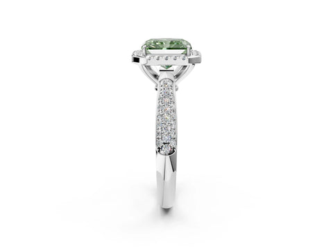 White gold Fancy Green Radiant Cut Halo Diamond Ring with Pavé Band_26