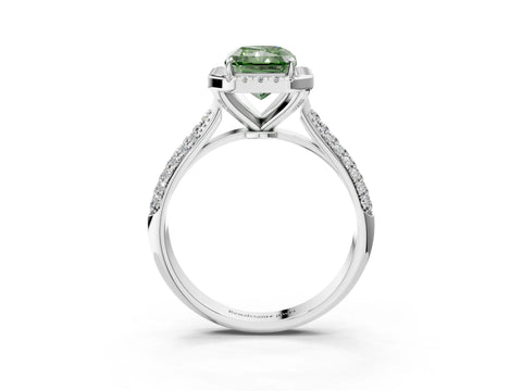 White gold Fancy Green Radiant Cut Halo Diamond Ring with Pavé Band_27
