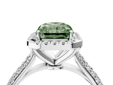 White gold Fancy Green Radiant Cut Halo Diamond Ring with Pavé Band_28