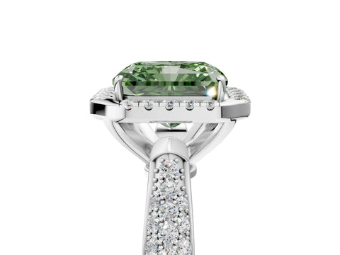 White gold Fancy Green Radiant Cut Halo Diamond Ring with Pavé Band_29