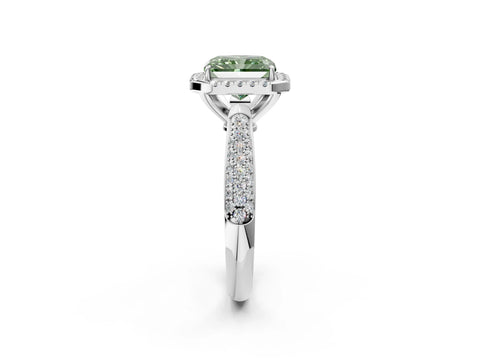 White gold Fancy Green Radiant Cut Halo Diamond Ring with Pavé Band_2