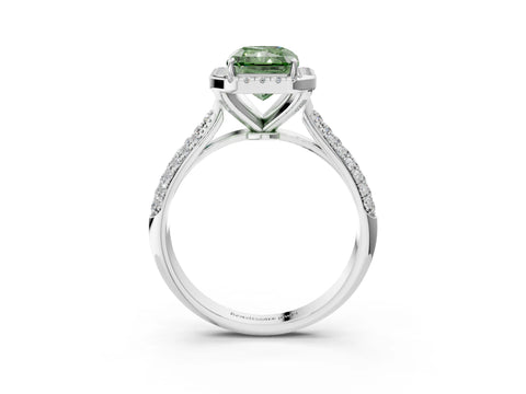 White gold Fancy Green Radiant Cut Halo Diamond Ring with Pavé Band_3
