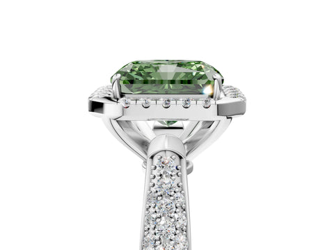 White gold Fancy Green Radiant Cut Halo Diamond Ring with Pavé Band_5