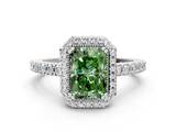 White gold Fancy Green Radiant  Cut Halo Diamond Ring with Pave Band and Four-Prong Setting_24