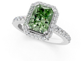 White gold Fancy Green Radiant  Cut Halo Diamond Ring with Pave Band and Four-Prong Setting_25