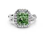 White gold Fancy Green Radiant  Cut Halo Diamond Ring with Scrollwork Band and Four-Prong Setting_46
