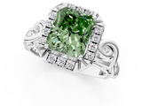White gold Fancy Green Radiant  Cut Halo Diamond Ring with Scrollwork Band and Four-Prong Setting_47