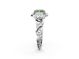 White gold Fancy Green Radiant  Cut Halo Diamond Ring with Scrollwork Band and Four-Prong Setting_48