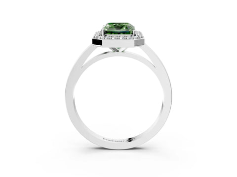 White gold Fancy Green Radiant Cut Halo Diamond Ring with Solitaire Band and Prong Setting_3