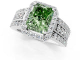 White gold Fancy Green Radiant Cut Halo Diamond Ring with Split Shank and Four-Prong Setting_106