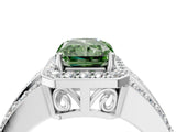 White gold Fancy Green Radiant Cut Halo Diamond Ring with Split Shank and Four-Prong Setting_106