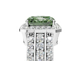 White gold Fancy Green Radiant Cut Halo Diamond Ring with Split Shank and Four-Prong Setting_107