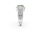 White gold Fancy Green Radiant Cut Halo Diamond Ring with Split Shank and Four-Prong Setting_107