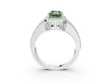 White gold Fancy Green Radiant Cut Halo Diamond Ring with Split Shank and Four-Prong Setting_108