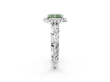 White gold Fancy Green Radiant Cut Halo Diamond Solitaire with Filigree Band and Four-Prong Setting_2