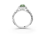 White gold Fancy Green Radiant Cut Halo Diamond Solitaire with Filigree Band and Four-Prong Setting_3