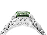White gold Fancy Green Radiant Cut Halo Diamond Solitaire with Filigree Band and Four-Prong Setting_4