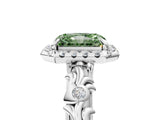 White gold Fancy Green Radiant Cut Halo Diamond Solitaire with Filigree Band and Four-Prong Setting_5