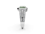 White gold Fancy Green Radiant Cut Halo Diamond Split Shank Ring with Prong Setting_8