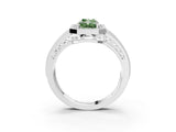 White gold Fancy Green Radiant Cut Halo Diamond Split Shank Ring with Prong Setting_9