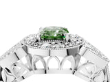 White gold Fancy Green Radiant Cut Halo Milgrain Diamond Engagement Ring with Leaf Band and Four-Prong Setting_4