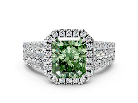 White gold Fancy Green Radiant Cut Halo Pavé Diamond Engagement Ring with Split Shank and Four-Prong Setting_3