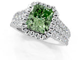 White gold Fancy Green Radiant Cut Halo Pavé Diamond Engagement Ring with Split Shank and Four-Prong Setting_4